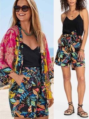Johnny Was Antun Belted Easy Linen Shorts – Lightweight Boho Floral Resort Wear